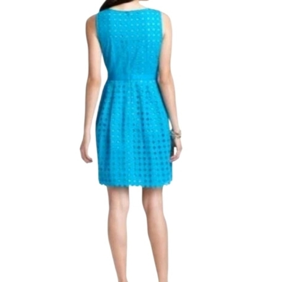 Ann Taylor LOFT Teal Blue Green Diamond Eyelet Sleeveless Dress sz 8 - Picture 2 of 9